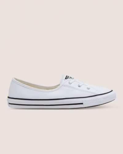 Converse Chuck Taylor All Star Ballet Lace Faux Leather Slip Slip On Sko Dame, Hvite NO-322270