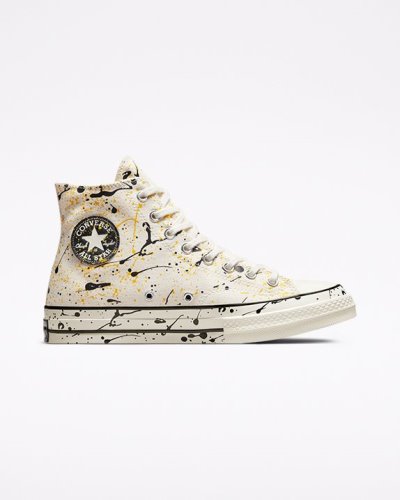 Converse Chuck 70 Paint Splatter Høye Sko Herre, Hvite / Svart / Gul NO-938214